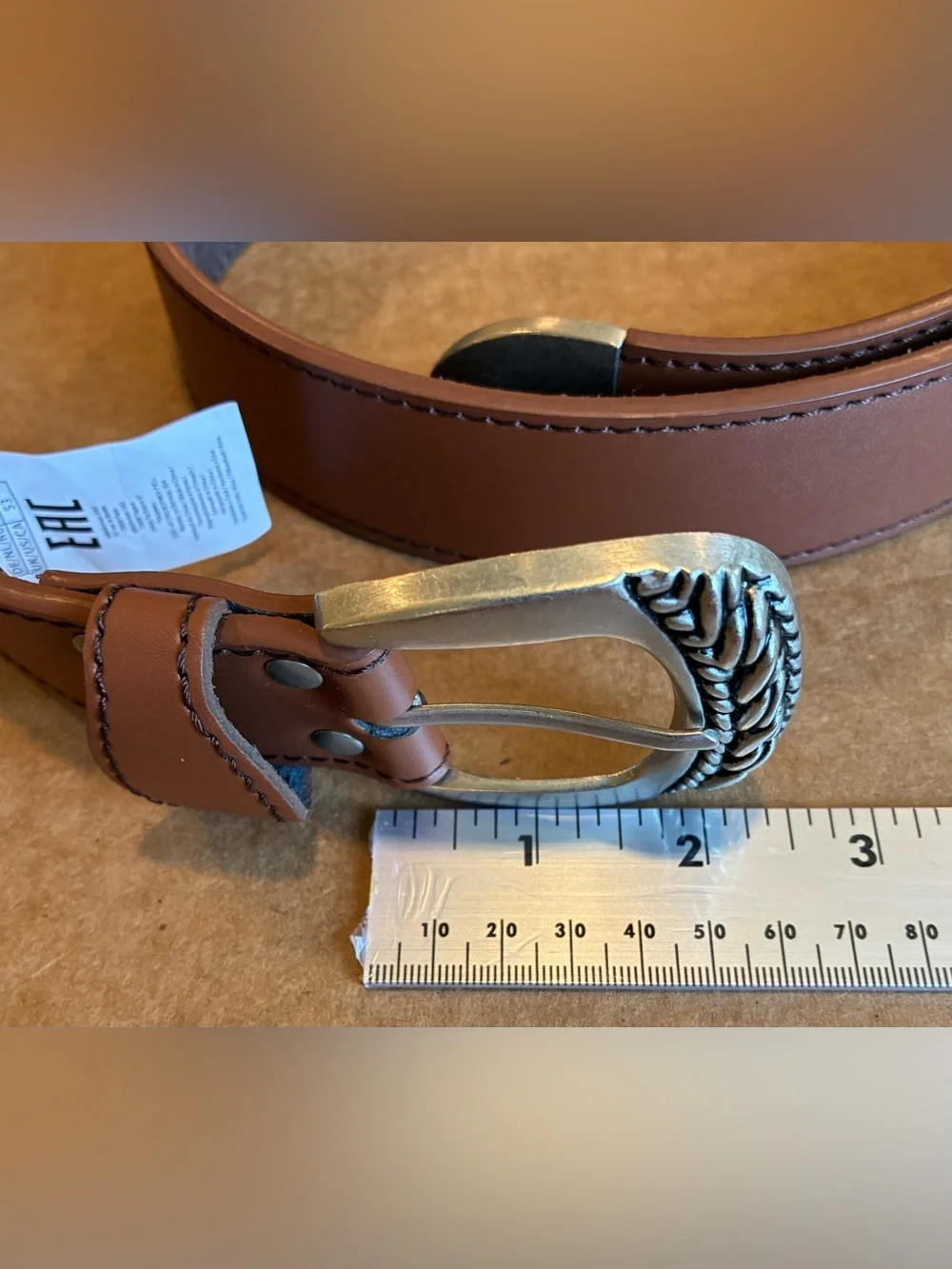 NWOT Atlas For Men Brown Western-Style Belt w/Silver-Color Metal Buckle; Size 53
